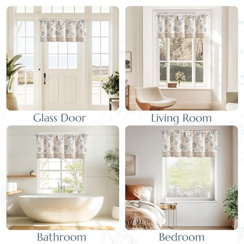 jinchan Linen Floral Valance Farmhouse 18 Inch 1 Panel Blue on Linen - color: Floral Blue on Linen