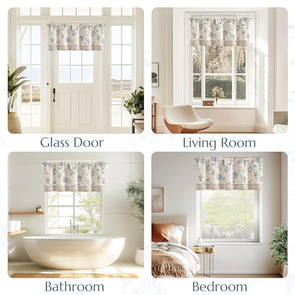 jinchan Linen Floral Valance Farmhouse 18 Inch 1 Panel Blue on Linen - color: Floral Blue on Linen