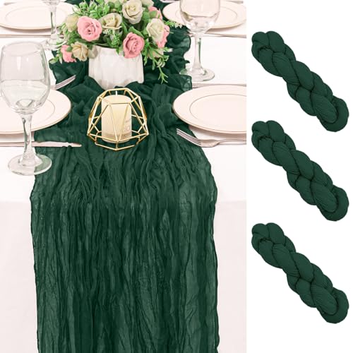 2 Pack 120 Inch Dark Green Cheesecloth Table Runner Boho Rustic Gauze Sheer Romantic 10 FT Long Cheese Cloth Table Runner for Bridal Baby Shower Wedding Party Birthday Holiday Easter Christmas Decor - color: Dark Green