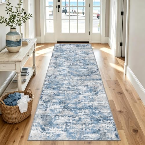 2.6x8ft Wide Rug Runners for Hallways Non Slip,Kitchen Runners,Ocean Blue - color: Abstract- Ocean Blue, size: 2'7" x 8' (Runner)