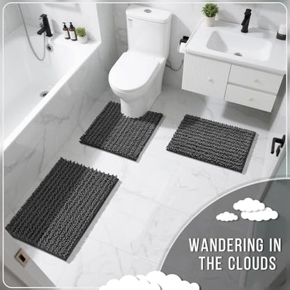 Yimobra Bathroom Rugs Sets 2 Piece, Super Absorbent Bath Mat Set, Dark Grey - color: Dark Grey, size: 32''x20''+24''x17''