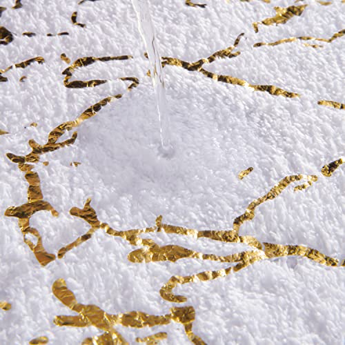 QJHOMO White and Gold U Shaped Toilet Rug Marble Contour Bath Mat 20x20 in - color: White and Gold, size: 1'8" x 1'8" (U-Shape)