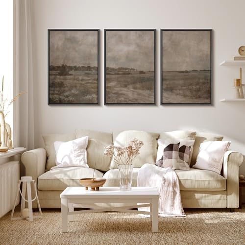 MUDECOR Framed Wall Art Print Set Vintage Neutral Countryside Landscape Rustic Field Path and Distant Trees Illustrations Modern Art Boho Decorative for Living Room, Bedroom, Office - 16"x24"x3 BLACK - color: A01-2603-YUK02, size: 16"x24"x3 Panels Black