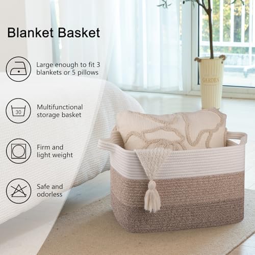 OIAHOMY Woven Blanket Basket Laundry Basket Dog Toy Basket Gradient Brown - color: Gradient Yellow, size: 17.7”x13.8”x11”