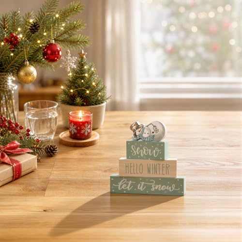 Smile 4 Pcs Christmas Signs Wooden Indoor Tabletop Decorations - style: Let It Snow