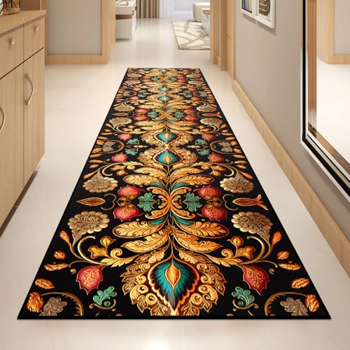 Washable Corridor Runner Rug, Non-Slip Vintage Hallway Rug Runner with Upgrade Rubber Backing, Stain Resistant Faux Wool Distressed Carpet for Bedroom Kitchen Laundry Corridor Balcony (126" x 31.5") - size: 2'8" x 10'6" (Runner)
