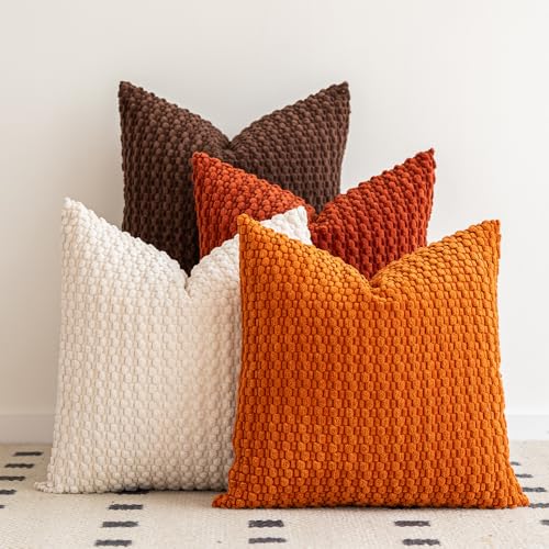 LANANAS Decorative Soft Corduroy Throw Pillow Covers 20x20, Rustic Earth - color: Rust Orange, size: 20" x 20" (Pack of 4)