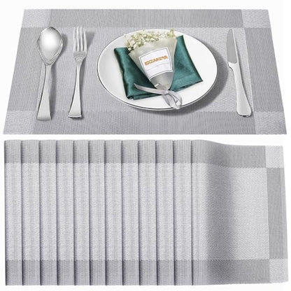Silver Vinyl Placemats Set of 12,Washable Dining PVC Table Mats - color: Silver, size: 12PCS 12"Wx18"L