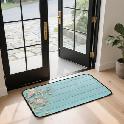 Teal Wood Kitchen Rug Non-Slip Indoor Carpet Absorbent Welcome Mat - color: A:a-4