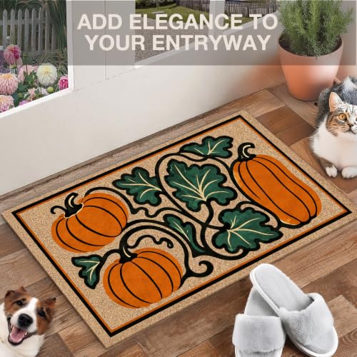 Rustic Fall Pumpkin Faux Coco Coir Doormat Door Mat 17x30 - color: Fall Pumpkin