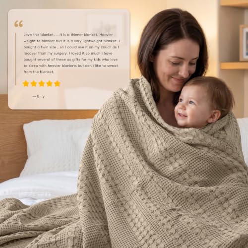 PHF Lightweight 100% Cotton Waffle Throw Blanket for Couch, Taupe - color: 03 Taupe, size: Throw(50"x60")