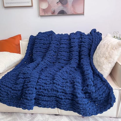 Soft Chunky Knit Throw Blanket for Couch, Cozy Warm Knitted Blankets - color: Navy Blue, size: 40"x60"(Medium Size Throw)