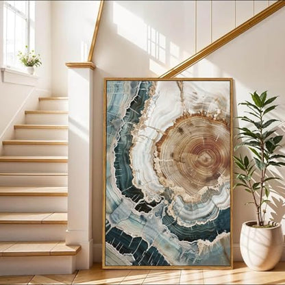 BingruiArt Faux Wood Tree Ring 06 Canvas Wall Art 24x36 Framed - color: Tree Ring - 06, size: 36"L x 24"W