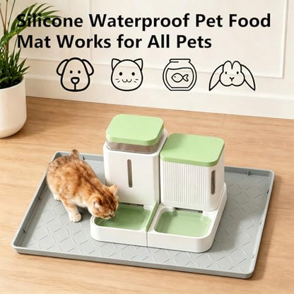 MateeyLife Silicone Waterproof Mat for Dog & Cat Food Mat 19"X12" - color: Light Grey, size: 19"L x 12"W