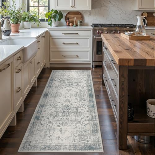 Rugxara 2x5 Washable Runner, Non Slip Boho Hallway & Kitchen Entry Rug - color: Blue & Grey, size: 2' x 5' (Runner)