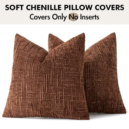 MIULEE Chenille Textured Fall Throw Pillow Covers Terracotta 16x16 - color: Terracotta, size: 16" x 16" (Pack of 2)
