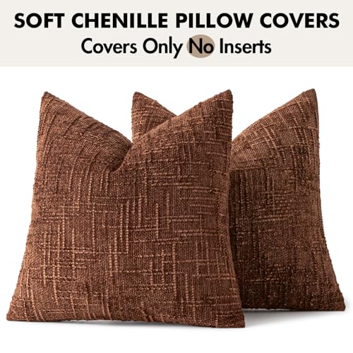 MIULEE Chenille Textured Fall Throw Pillow Covers Terracotta 16x16 - color: Terracotta, size: 16" x 16" (Pack of 2)