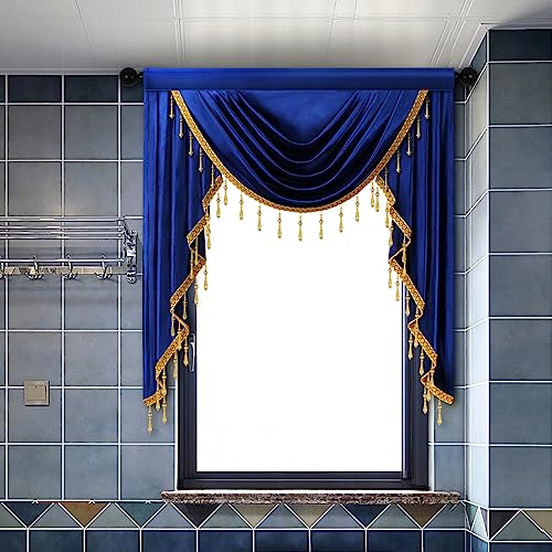 ELKCA Luxury Royal Blue Velvet Curtain Valances for Living Room with Beads(39inch,1 Panel) - color: Royal Blue, size: 39"W x 43"L (Pack of 1)
