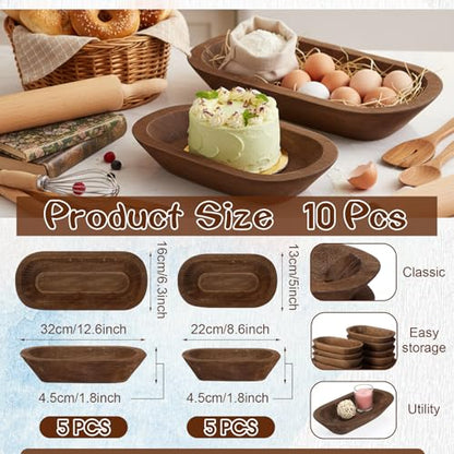 Nuogo 10 Pack 12.5/8.5 Inches Wooden Dough Bowls Bulk Rustic Bowls, Brown - color: Brown, size: 12.5 and 8.5 Inches