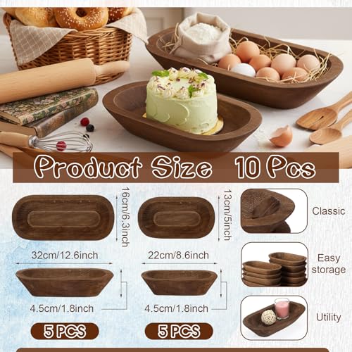 Nuogo 10 Pack 12.5/8.5 Inches Wooden Dough Bowls Bulk Rustic Bowls, Brown - color: Brown, size: 12.5 and 8.5 Inches