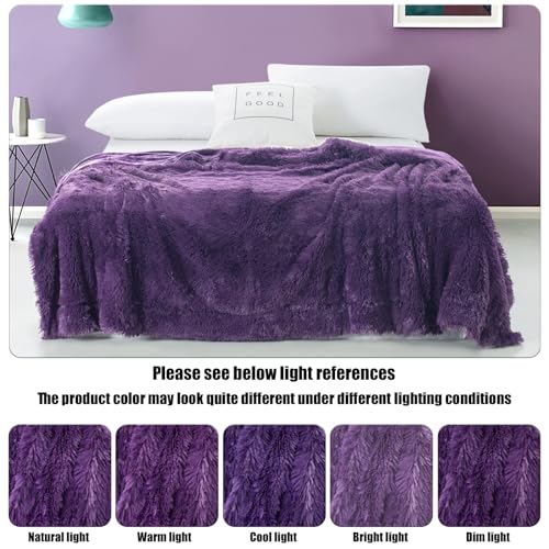 GONAAP Fuzzy Faux Fur Queen Blanket for Couch, Purple, 90"x90" - color: Purple, size: Queen(90"x90")