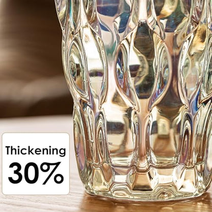 Luxury Tall Glass Vase, Premium Geometric Shape Flower Vase - White Textured Surface Home Decor, Decorative Modern Farmhouse, Ideal for Shelf, Mantle, Table & Entryway Decor, Clear