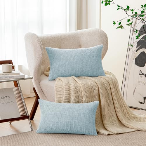 a moment Baby Blue Chenille Throw Pillow Covers 12x20 Inch Pack of 2 Modern Decorative Throw Pillow Covers Farmhouse Cross Covers Home Decor for Sofa Bedroom Living Room - color: Baby Blue, size: 20" x 12" (Pack of 2)