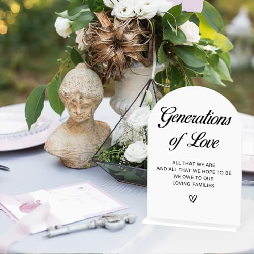 Acrylic Wedding Sign Generations of Love Sign for Wedding Wedding Signs for Ceremony Modern Calligraphy Arch Acrylic Table Top Sign for Wedding Reception and Event Party Table(white） - color: Generations of Love