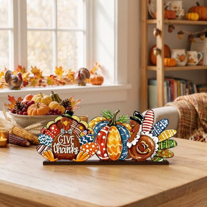 Smile Thanksgiving Wooden Standing Decor, Turkey Pumpkin And Give Thanks Tiered Tray Tabletop Signs With Stands For Home And Party Decorations - style: Pumpkin Turkey