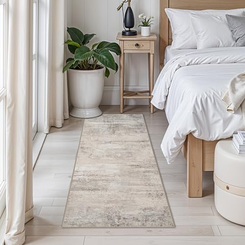 Washable Entryway 2x5 Runner Rug: Easy-Clean Kitchen Bedroom Carpets Non Slip Non-Curl Edge Rugs for Hallway Laundry Indoor Soft Modern Abstract Home Decor Floor Mat for Bathroom 2x5 Beige - color: Beige, size: 2' x 5' (Runner)