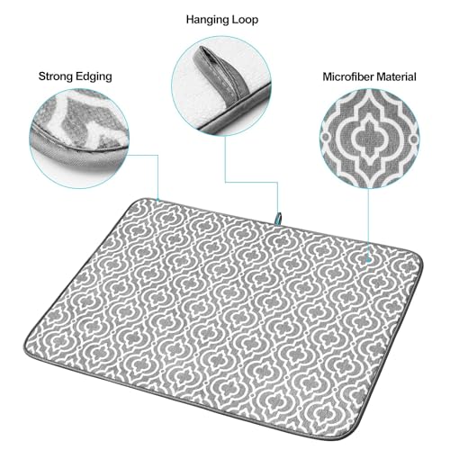 Dish Drying Mat for Kitchen Counter,Machine Washable Matt(Grey) - color: Double Pattern 2P 24*18