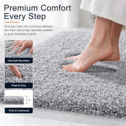 OLANLY Microfiber Bathroom Rugs 44x24, Quick Dry Bath Mat, Grey and White - color: Grey and White, size: 44" X 24"