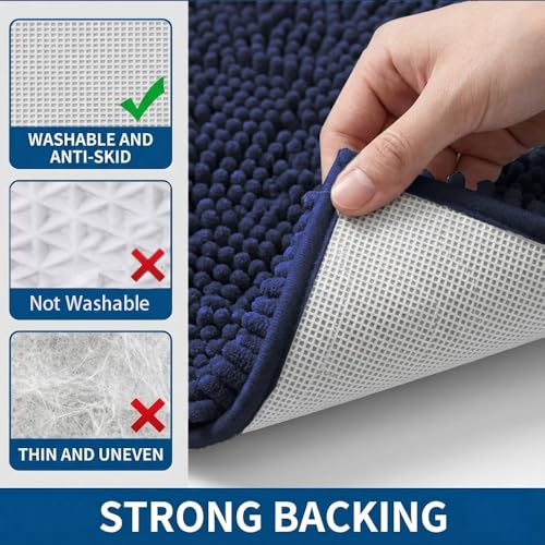 Bathroom Rugs Sets 2 Piece,Super Absorbent Chenille Bath Mats and U-Shaped Toilet Rug,Strong PVC Non Slip Backing,Microfiber Washable Dry Quickly Bath Mats for Bathroom(20"x32"+20"x20"U,Navy Blue) - color: Navy Blue