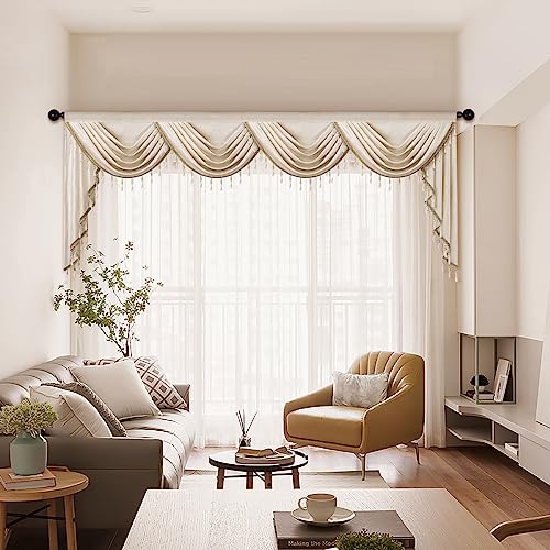 ELKCA Luxury Cream Velvet Curtain Valances for Living Room with Beads(110inch,1 Panel) - color: Cream, size: 110"W x 43"L (Pack of 1)