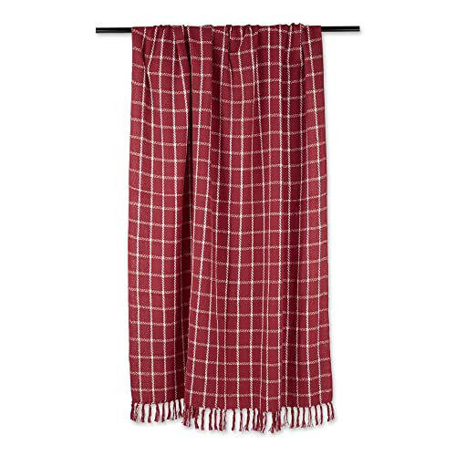 DII Transitional Checked Plaid Woven Throw, 50x60, Barn Red - color: Barn Red, size: 50x60"