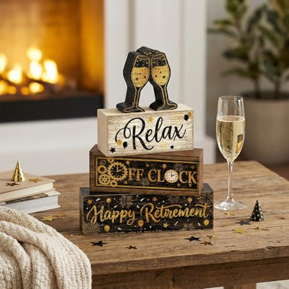Britimes Tiered Tray Decor Set, 4 Pack, Wooden Sign, Retirement Farewell - style: Retirement