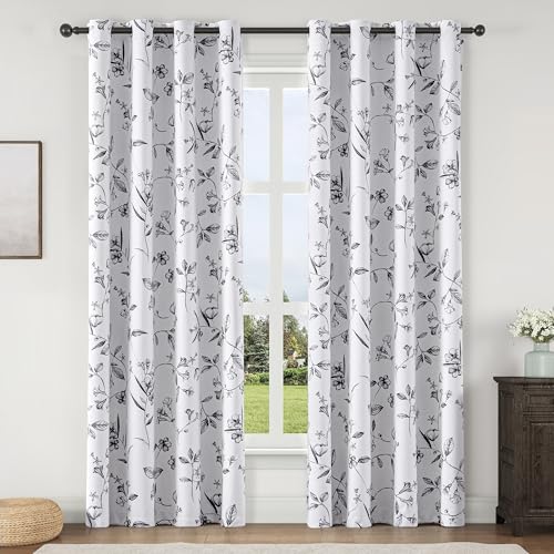 ChrisDowa 100% Blackout Floral Curtains 84 Inches Long 2 Panels,Black - color: Black, size: 52"W x 84"L (Pack of 2)