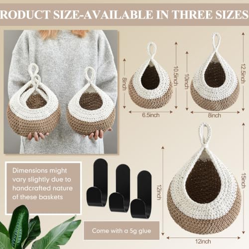 Honeydak 3 Hanging Baskets, Cream&light Brown, Classic Teardrop - color: Cream&light Brown, style: Classic Teardrop