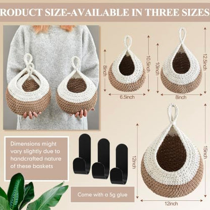 Honeydak 3 Hanging Baskets, Cream&light Brown, Classic Teardrop - color: Cream&light Brown, style: Classic Teardrop