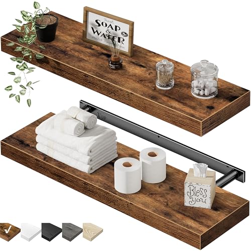 QEEIG Bathroom Long Floating Shelves for Wall (Brown, Set of 2, 23.6") - color: A. Brown, size: 23.6"