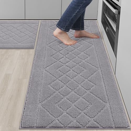 BEQHAUSE Kitchen Rugs Set of 2 Non Slip Runner, 24"x36"+24"x60", Grey - color: Grey, size: 24" X 36" + 24" X 60"
