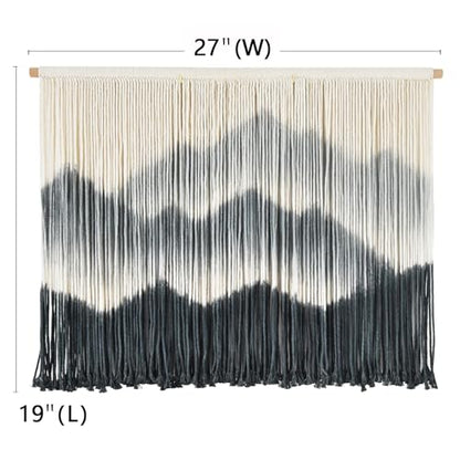 IOWER Macrame Wall Hanging Black Dip Dyed Boho Wall Art 27" W x 19" L - color: black