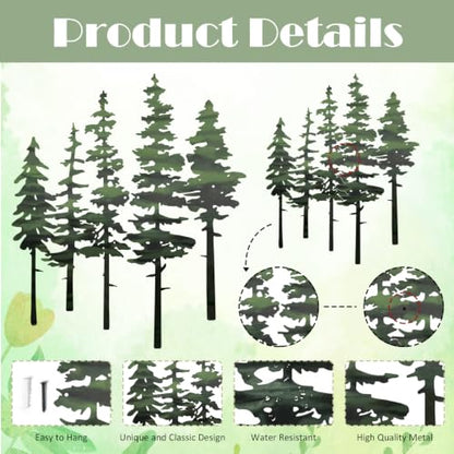 ESTART Metal Pine Tree Wall Art, Metal Tree Wall Decor - color: Green