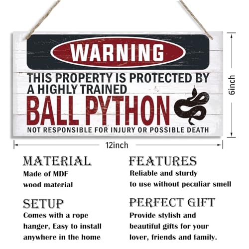 Warning Sign, Ball Python Warning Wood Plaque Sign, Funny Door Signs, Decorative Wood Hanging Suspension Plaque, Farmhouse Wooden Wall Decor, Outdoor Hanging Wooden Signs - color: BALL PYTHON
