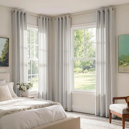 MYSKY HOME Dark Grey Striped Linen Curtains for Bedroom 52Wx63L,2 Panels - color: B-dark Grey, size: 52"W x 63"L (Pack of 2)