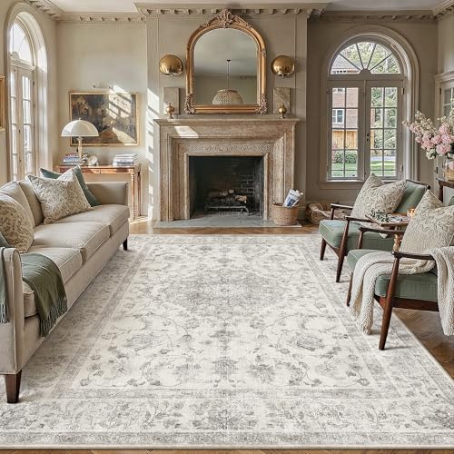 PureCozy 8x10 Area Rug Washable Gray Vintage Oriental Retro - color: Retro Gray, size: 8' x 10' (Rectangular)