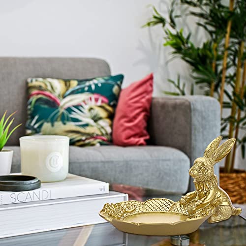 ELLDOO Golden Easter Bunny Figurine, Jewelry Ring Tray Trinket Holder Decorative Serving Tray Small Rabbit Statue Cute Ornament, Animal Sculpture Collectible Figurine Home Decor - style: Seated Rabbit