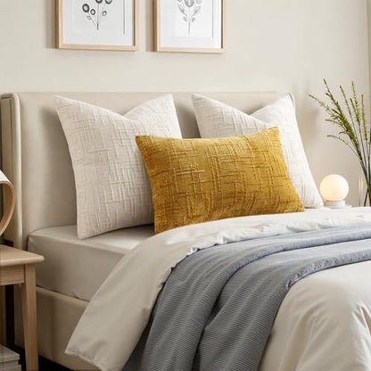 Pallene Cream White Textured Chenille Throw Pillow Covers 12x20 Set of 2 - color: Cream White, size: 20" x 12" (Pack of 2)