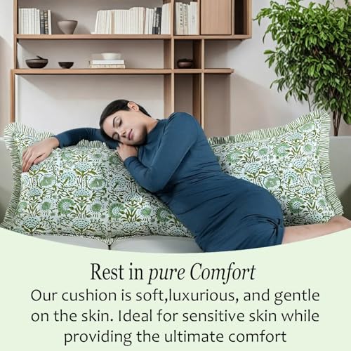 CPC Agate Green Block Print Ruffle Sham Pillow Cover 20x54 Inch, Pack of 1 - color: Agate Green, size: 54" x 20" (Pack of 1)