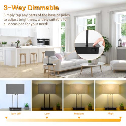 BesLowe 16’’ Table Lamp for Bedroom, Bedside Nightstand Lamp with LED Bulb - color: Dark Gray